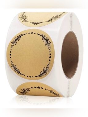 500 2” Kraft Paper Round Label Stickers - Leaf Wreath Design (Roll)
